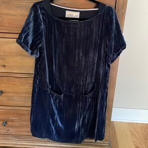 Anthropologie crushed navy blue dress